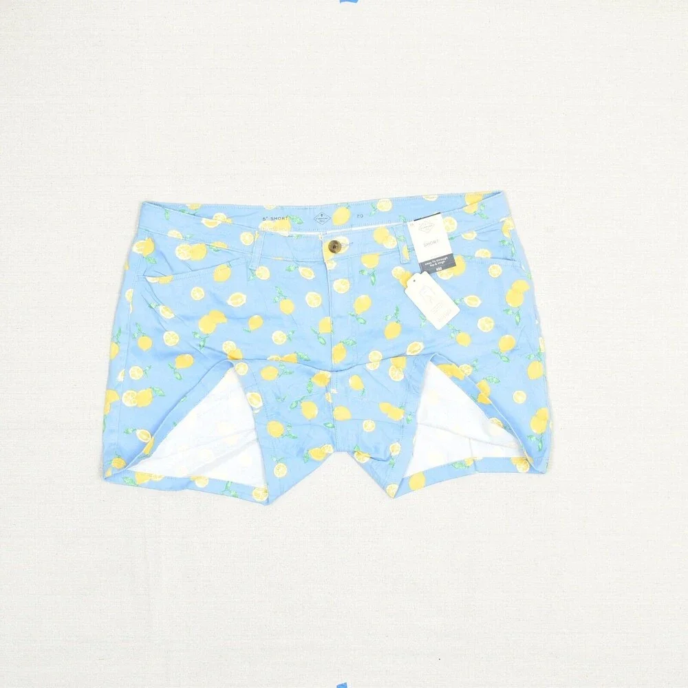 NEW St. John's Bay Women Chino Shorts Lemons Zip Cotton Blue Plus Size 20